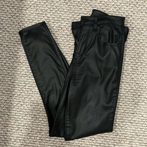 Black faux leather skinny jeans